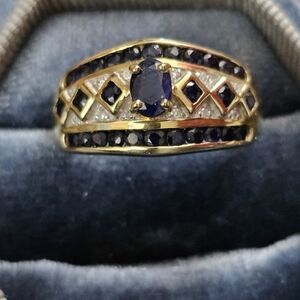 14k Sapphire, Diamond Yellow Gold Ring (Vintage)